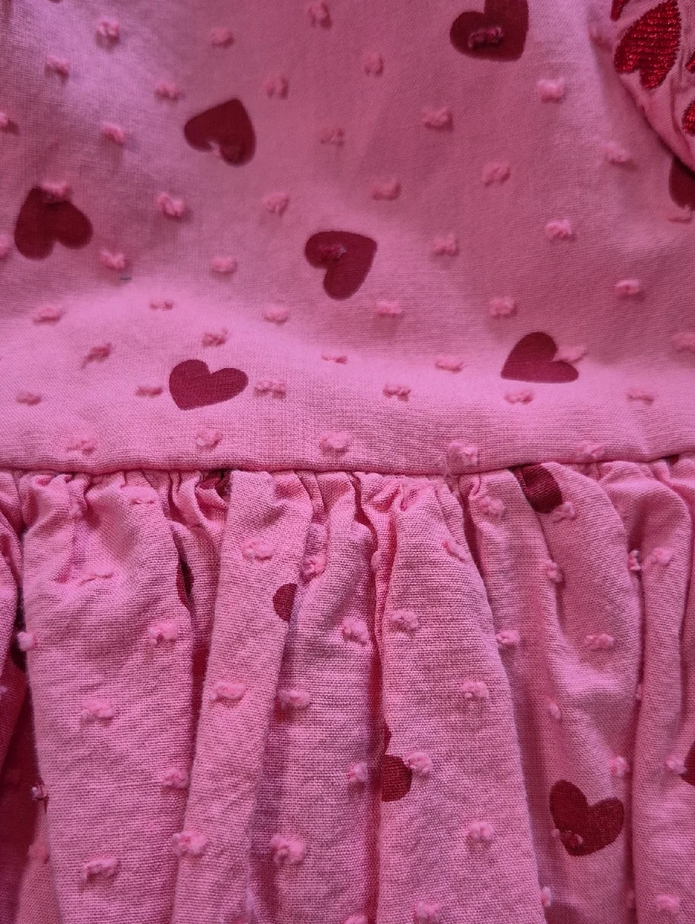 Isaac Mizrahi Pink Dress with Red Heart Print and Ruffle Trim